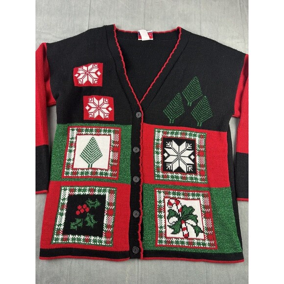 JJ Poole Sweater Cardigan Christmas Holiday Womens Medium Made in USA Vintage - Picture 2 of 8
